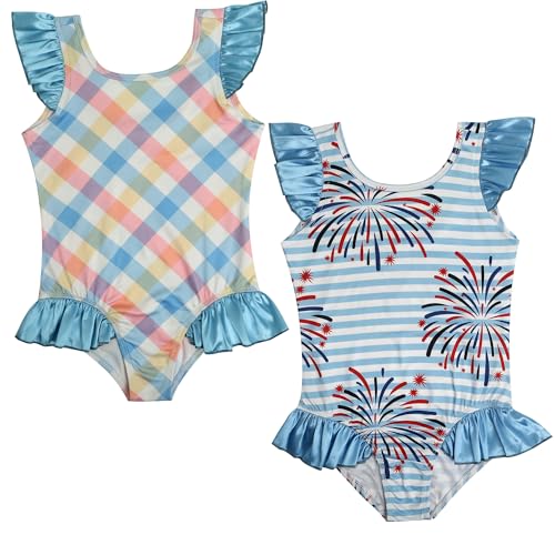 Image of iLover Girls Sparkle One Piece Swimsuits Crossback Swimwear Beach Bathing Suit with Adjustable Strap 4-10 Years