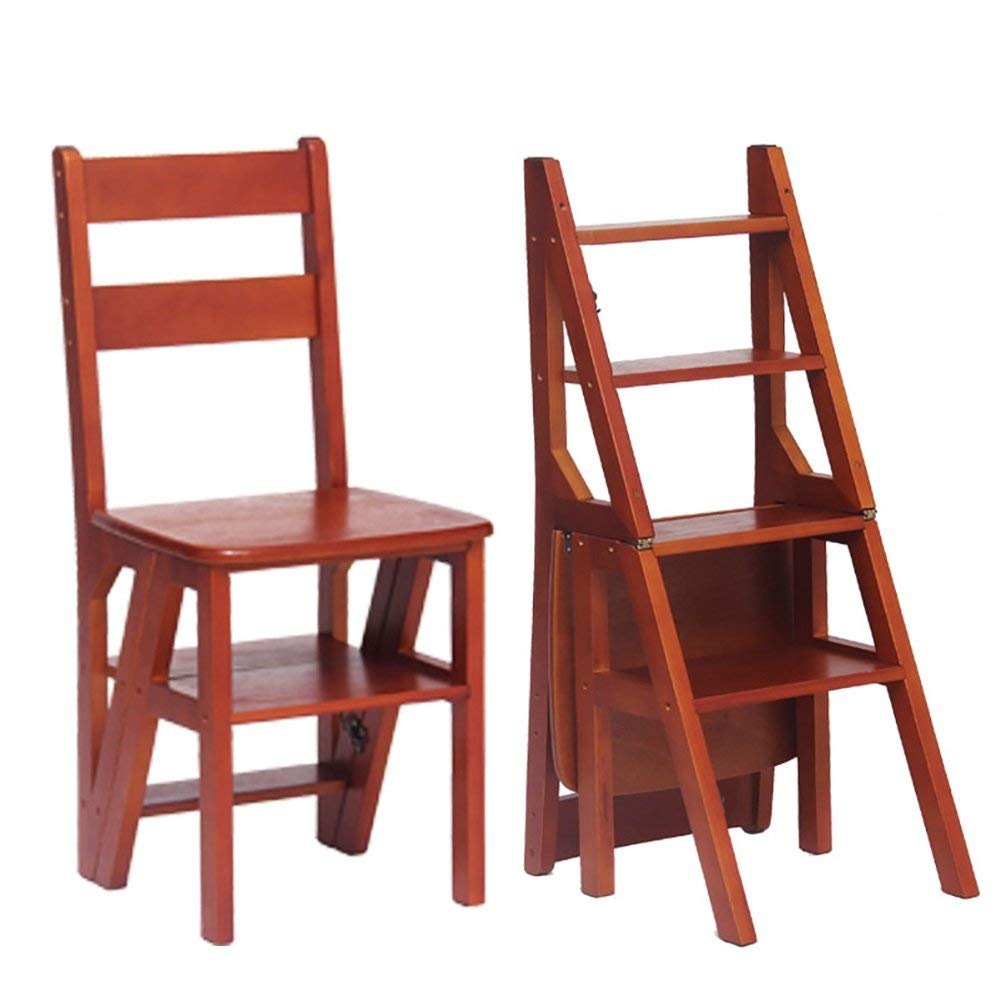 Taburete de escalera plegable de 4 niveles y silla de cocina roja