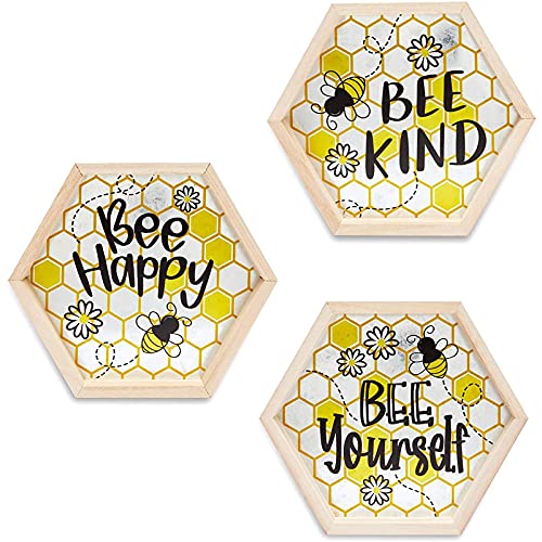 Image of Farmlyn Creek Honey Bee Wall Decor, Bee Happy, Bee Kind, Bee Yourself (9.7 in, 3 Pack)
