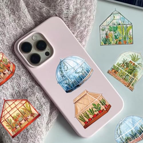 Image of 50PCS Transparent Greenhouse Plants Stickers Nature Botanical Floral Aesthetic PET Sticker Waterproof Decorative Decal for Scrapbook DIY Crafts Journal Planner Water Bottles Laptop Phone (Green)