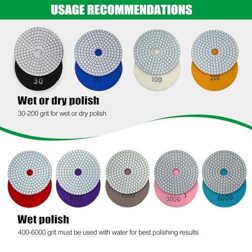 Image of WORKEASE 4 Inch Diamond Polishing Pads Wet /Dry 12PCS, 50 Grit Diamond Sanding Pad, Granite Stone Concrete Marble Rock Countertop Quartz Polish Pad