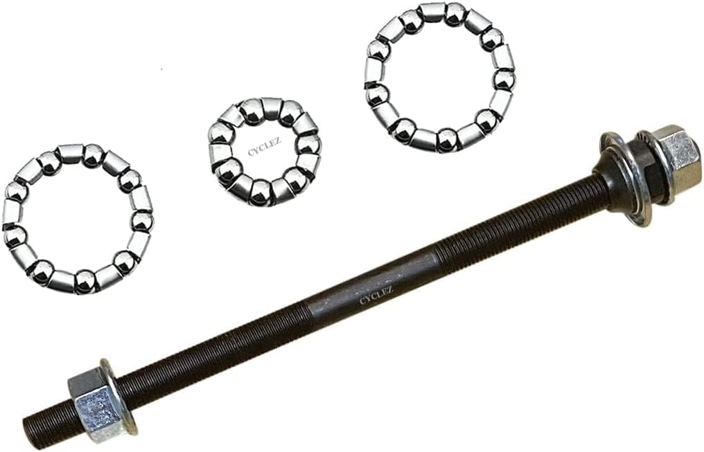 CYCLEZ 3/8'' x 175mm Rear Coaster Hub Axle Replacement Includes Hub Bearing Retainers for Most Beach Cruisers, Lowrider Bikes and Kids Bicycles with Rear Coaster Brake Wheels, Black
