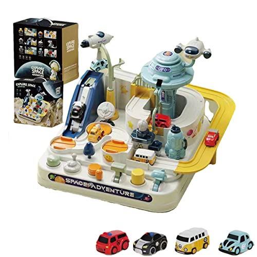 Yohencin Juguetes para niños de 3 años, pista de carreras de coche para niños con 4 vehículos, temática de aventura de exploración espacial, educativa para niños y niñas de 3, 4, 5, 6, 7 años (blanco) Cover