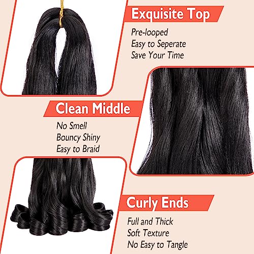 8 Packs French Curly Braiding Hair 22 Inch Pre Stretched Braiding Hair Loose Wave Spiral Curl Braids Crochet Hair with Curly Ends for Black Women by Originea (1B#) - Image 3