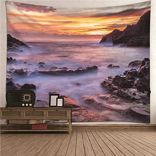 Tapisserie murale vintage coucher de soleil et montagnes Isdreem salon modern orange 350x250cm