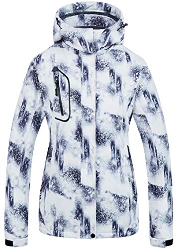 Women's High Waterproof Windproof Snowboard Colorful Printed Ski Jacket Black White 2XL