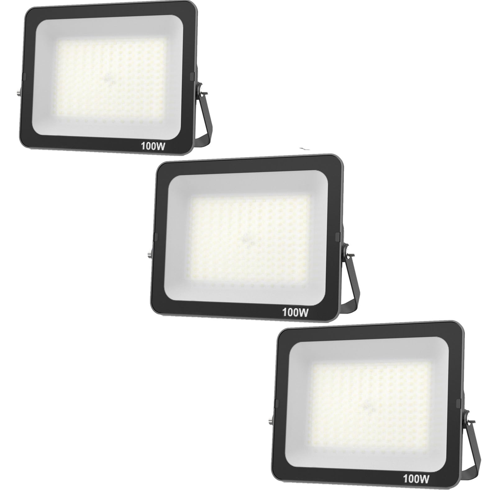 JBdusn 100W LED Floodlight Outdoor 3pcs, LED Security Lights 6500K Daylight, IP66 Waterproof Super Bright LED Spot Lights with Wove Glass for Garden, Yard, Garages, Warehouse, Patio, Billboard