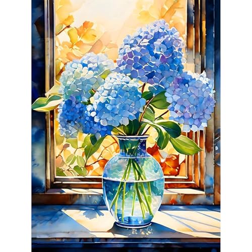 Image of Amphol Flowers Diamond Art Kits for Adults - 5D Full Round Drill Diamond Painting Kit with Resin Gems - DIY Home Decor Gift for Women & Beginners - 12x16 Inch