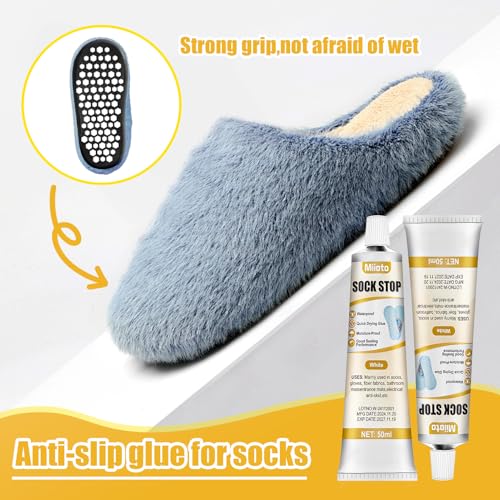 Miioto Sock Stop Anti Rutsch Set, Socken Stopp, Sock Stop Creme, Sockenstopper für Wollsocken, Stopper für Socken, Sockenstopper Flüssig, Antirutsch Kleber für Socken, Antirutsch für Socken, 50ml*2