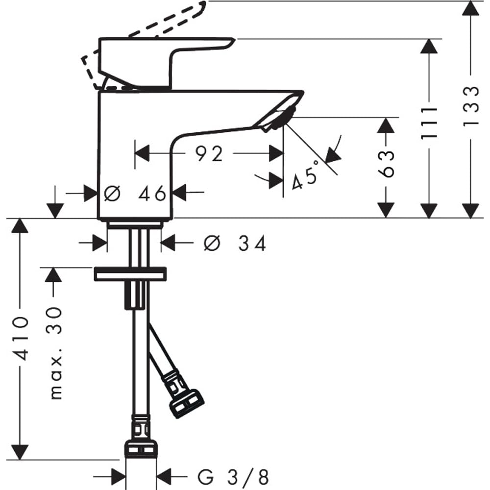 hansgrohe Neovis Q 71346000 bateria umywalkowa z odpływem Push-Open, kran łazienkowy z wylewką, wysokość 63 mm, bateria mieszakowa do umywalki oszczędzająca wodę (EcoSmart), chrom, 71346000