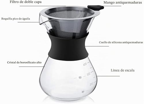Miniatura 3 de Yunnasi Pour Over Cafetera De Goteo Vierta Sobre Cafetera Con Reutilizable Filtro De Permanente De Acero Inoxidable 600 Ml