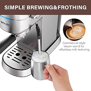 Wirsh espresso machine20 bar espresso maker with commercial steamer for latte and cappuccino expresso coffee machine with 42 oz removable water tankstainless steel home barista  urban country home decor