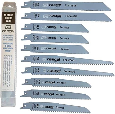 Rascal Tools Premium Reciprocating Saw Blades Pruning & Metal - 5 Pruning Blades for Trees + 5 Metal Cutting Blades - Reciprocal Saw Blade Set with Cobalt for Durability, Strength