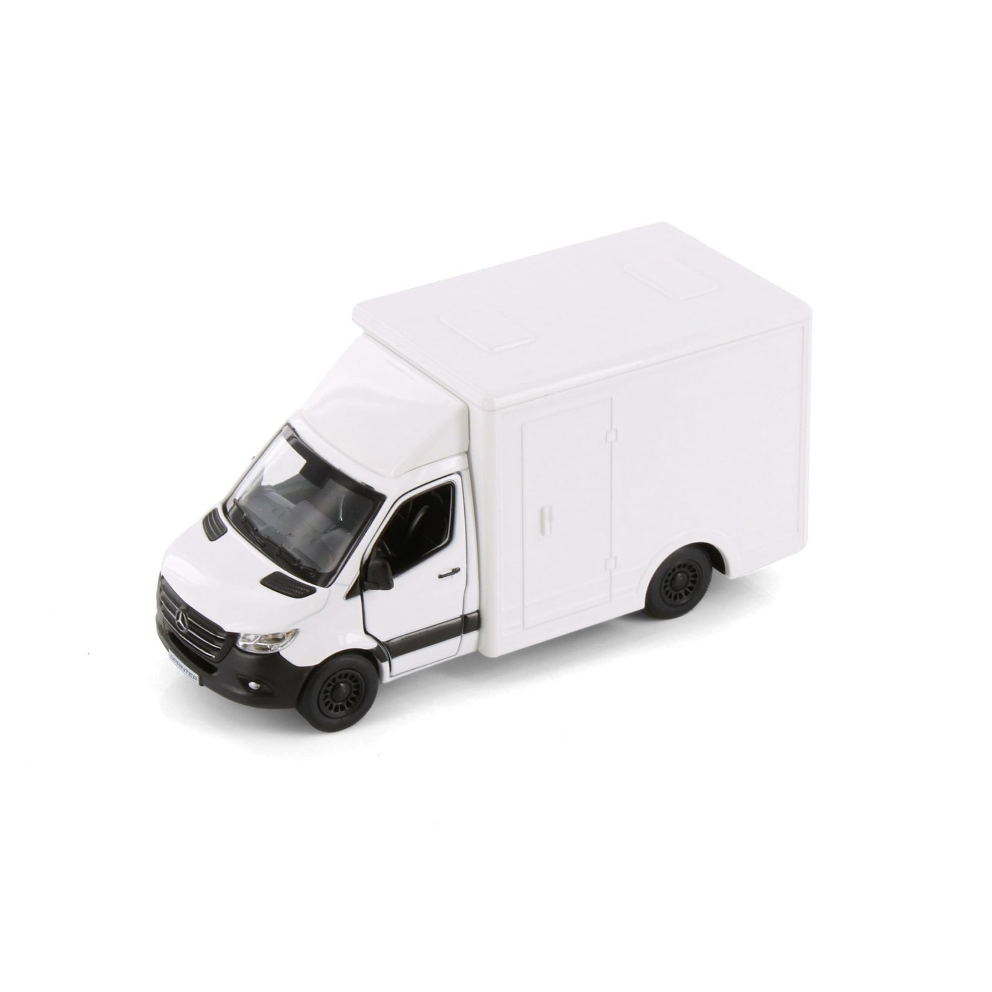 KiNSMART - Mercedes-Benz Sprinter Cargo Van 1:48 O Scale 5" Die Cast Metal Model Toy Van, Pull-Back Action (White Box Truck)