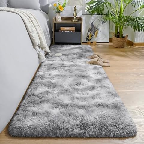 AROGAN 2x6 Feet Soft Runner Rugs for Bedroom Plush Fluffy Rug, Shag Furry Area Rug Carpet Non Shedding for Nursery Children Kids Girls Room Home Hallways Decorative, Grey and White Cover