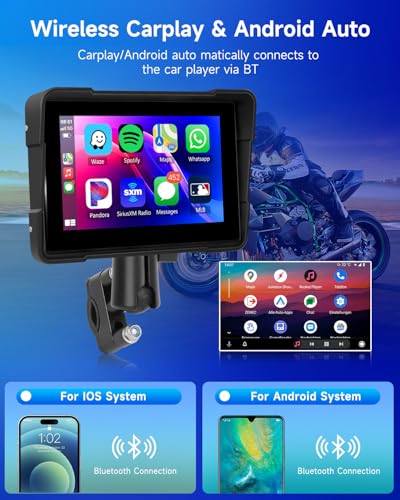Rimoody sans Fil Carplay Display Moto Android Auto, Écran Tactile Portatif pour Moto, Navigation et IP67 Étanche