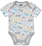DC Comics Baby Boys Batman Onsies Bodysuit Bat Logo Printed, Grey/Black/Yellow, 0-3 Months