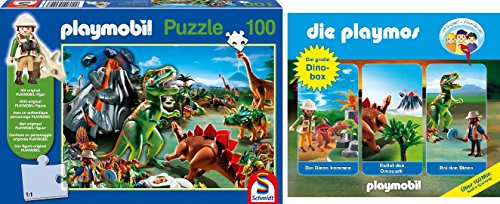 Preisvergleich Produktbild Schmidt Spiele Playmobil / Playmos - Im Dinoland Puzzle (100 Teile) + 3 Dinosaurierhörspiele + Playmobilfigur im Set - Deutsche Originalware [3 CDs]