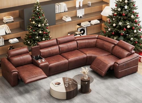 LKEPC Power Recliner Sofa Set, Reclining Sectional Sofa with Adjustable Headrest & Power Recline, Breathable Leather with Storage Console & USB Ports, Easy Assembly Living Room Furniture Sets