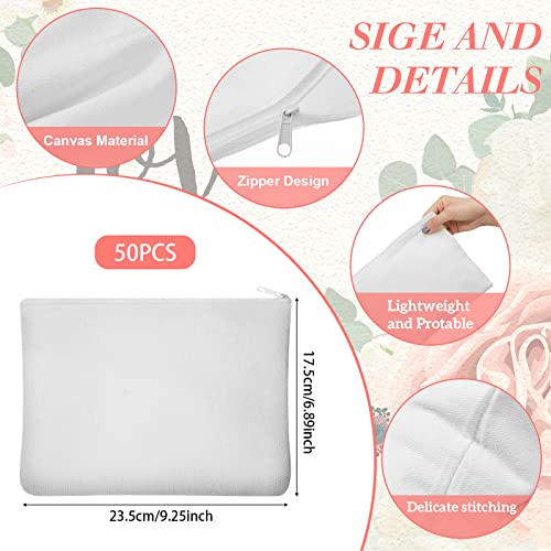Image of Frienda 50 Pcs Sublimation Blank Canvas Makeup Bags Bulk DIY Heat Transfer Canvas Pen Case Pencil Cosmetic Makeup Bags Clear Sublimation Blank Pouch with Zipper (9 x 6.89 Inch,White)