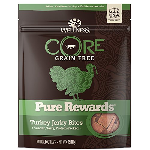 Wellness CORE Pure Rewards Grain-Free Turkey Jerky Bites Dog Treats, 4 Ounce bag