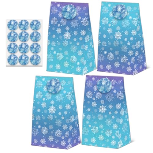 24 Pcs Winter Snowflake Goodie Bags with Stickers Winter Themed Decorations Birthday Favor Bags Holiday Party Gift Bags for Christmas Winter Wonderland Party Supplies