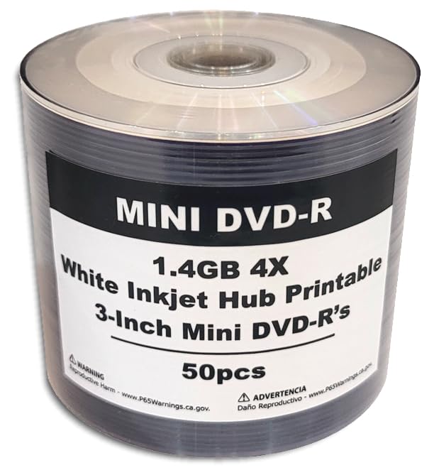 Amazon.com: 50-Pak 3-Inch White Inkjet Hub Mini DVD-R in