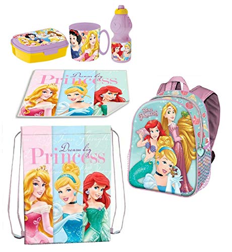 Juego de mochila en 3D Ariel y Princesas Disney  bolsa de deporte  para merienda  escuela