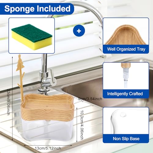 Image of Innovative Bambo Style Dish Soap Dispenser for Kitchen Sink with Sponge Holder, 13 oz Refillable Kitchen Soap Dispenser, Countertop Soap Pump for Dishwashing Liquid, Kitchen Sink Organizer