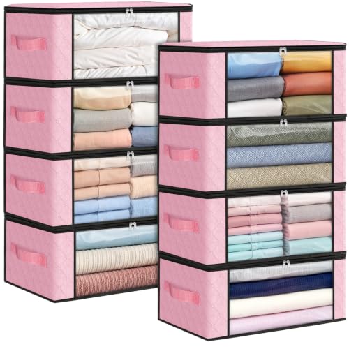 Image of Fab totes 35L Closet Organizers and Storage, Foldable Under Bed Storage Containers, Storage bags for Organizing Bedroom, Closet, Clothing,Organization with Handle (8 Pack,Pink)