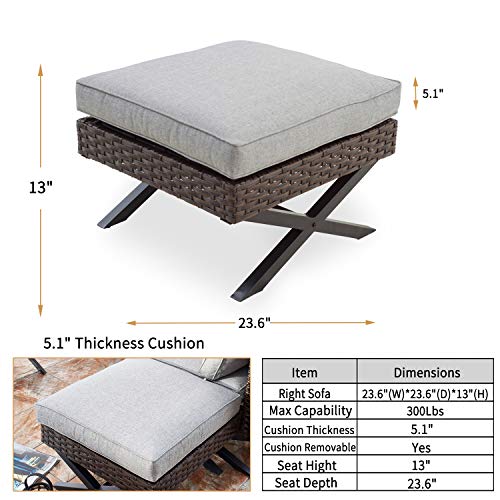 PatioFestival Wicker Patio Ottoman Outdoor Footstools Rattan Furniture X-Leg All Weather Footrest Seat with Cushion(Brown) - Thumbnail 7