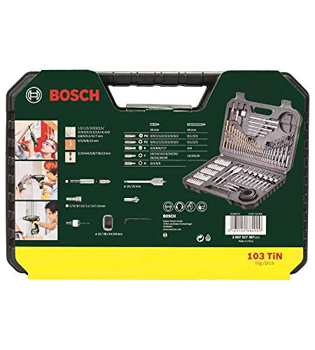 Bosch Profesional Set de brocas y puntas de atornillar de 103 unidades Titanium, madera, piedra y metal, accesorios para herramientas de perforación y atornillado