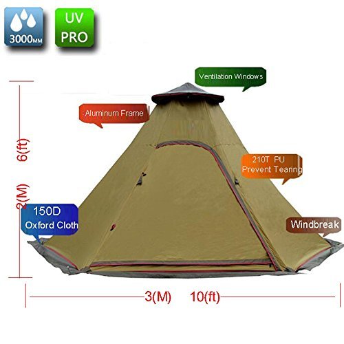 Zimo 5-6 Person Outdoor Windbreak Pergola Tower Post Camping Mosquito Net Yurt 10x10' Teepee Tent