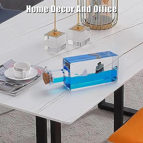 Image of Unsinkable Boat Anime Pirate Ship in a Bottle Box, Cruise Ship Fluid Drift Bottle Non Sinking Ship Model Decorations Desk Decor Ornaments for Boys Girls Fans Gifts (Blue-a)