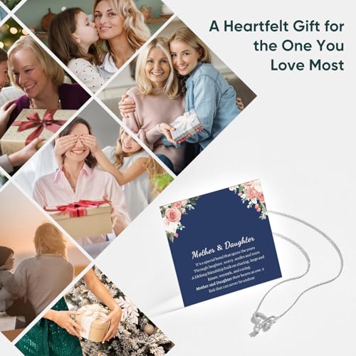 Image of Gifts for Mother Daughter Necklace -14K Gold Plated Interlocking Circles Zirconia Pendant Necklace, Dainty Mom Necklace for Women, Birthday Mother's Day Jewelry Gift for Her