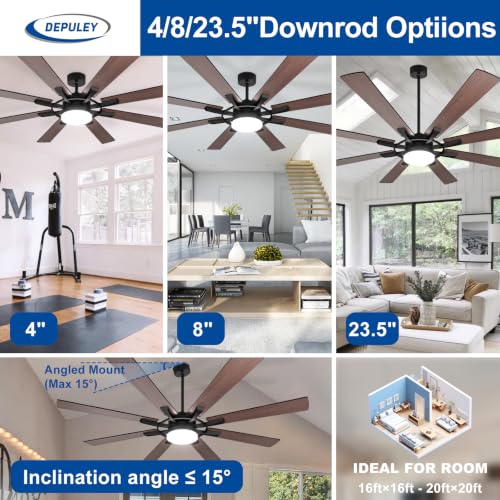 Image of Depuley 72-Inch Ceiling Fan with Light: Modern 8-Blade Walnut and Black Indoor Outdoor Fans with Remote Control Dimmable Light - Ultra Quiet DC Motor Reversible 6 Speed Timer