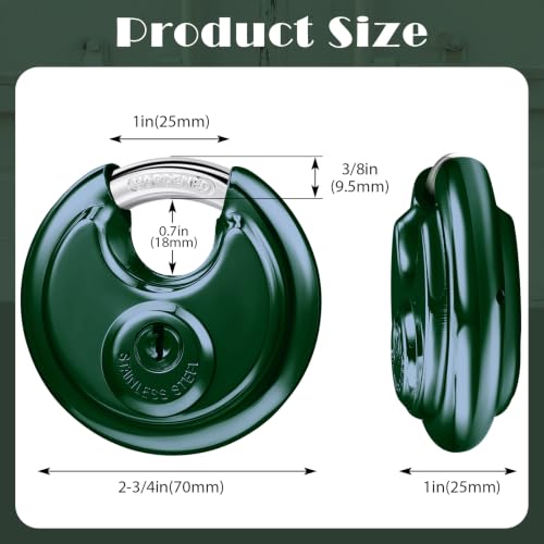 Image of Chumia 16 Pack Padlocks Keyed Alike, Stainless Steel 2-3 /4 inch Wide, 3 /8 inch Shackle Disc Locks for Outdoor, Storage Units, Garages, Gym Lockers(Dark Green)