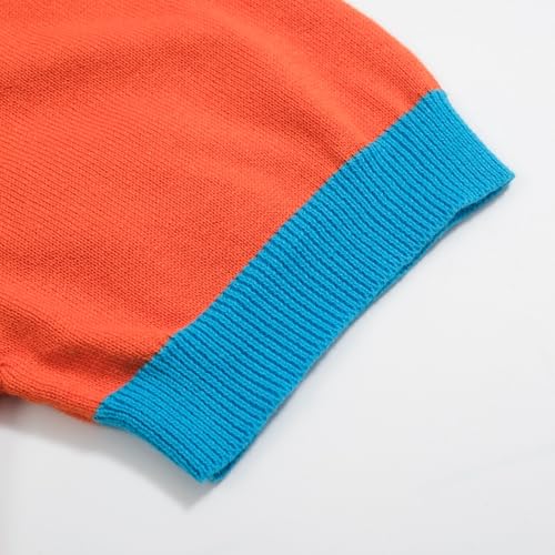 Retro Knitted Polo Shirts for Men, 1960s Geometric Pattern Short Sleeve with Quarter Button, Orange Blue4