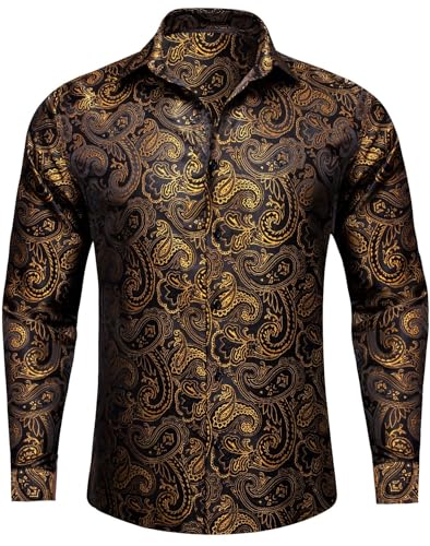 YOHOWA Men's Paisley Shirt Silk Jacquard Dress Long Sleeve Button Down Shirts Casual Mexico Western Disco Party Wedding Prom3