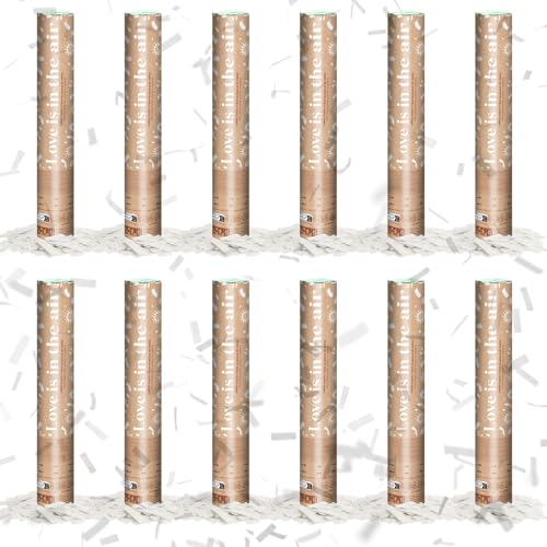 OH YEAH - 12 Unidades - Cañón Confeti Tiras Blancas - 30 cm - Fiestas y Celebraciones - Ideal para Bodas, Cumpleaños, Eventos y Despedidas - Gran Potencia de Alcance - FÁCIL DE USAR