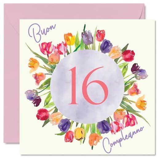 Stuff4 Tarjeta de 16 cumpleaños para niñas – Ramo de flores de tulipanes de acuarela – Tarjetas de feliz cumpleaños para niña de 16 años, hija, hermana, nieta, 145 mm, decimosexto cumpleaños