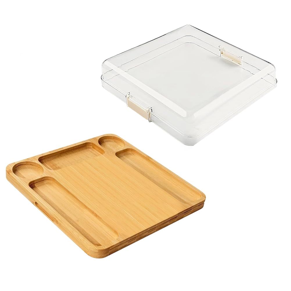 Hndhbfgrt Charcuterie Boards, Bamboo Charcuterie Board with Lid, Cheese Board with Buckle Locking, Sauce Grooves, Cutting Boards