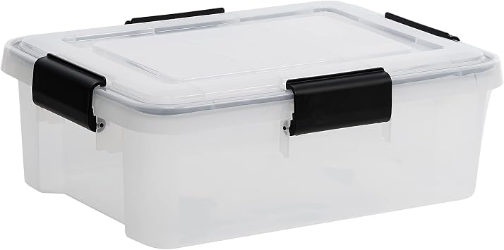 Iris Ohyama Airtight Plastic Storage Boxes with Lids, 10L, Set of 1, Clear, Hermetic Waterproof Seal, Durable Latching Buckles, Stackable, For Outdoors, Garage, Clothes, Dust Proof, BPA Free, AT-S