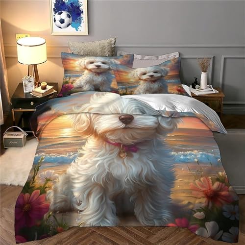 Housse de couette chiot blanc zippée sans repassage pour lit King - 6
