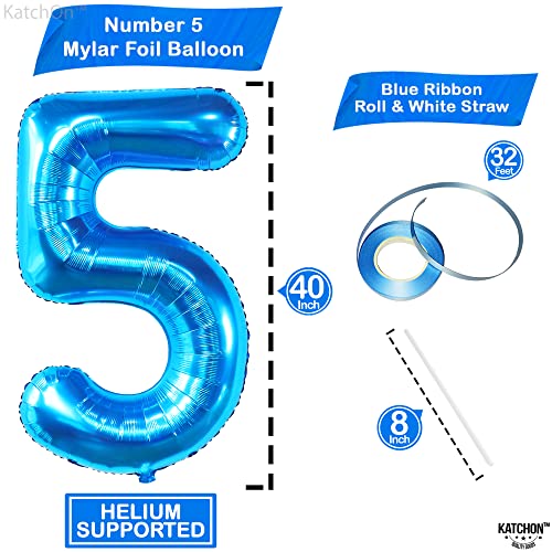 Image of KatchOn Giant Blue Number 5 Balloon - 40 Inch | 5 Birthday Decorations