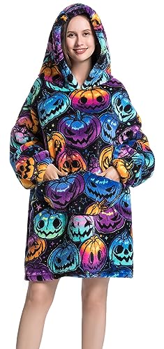 Ruiuzioong Übergroße Tragbare Decken Hoodie Sweatshirt für Damen Herren Pullover Kapuzenpullover Oversized Tragbare Decke Weich Hoodies Kapuzenpullover (Kürbis-Erwachsene)