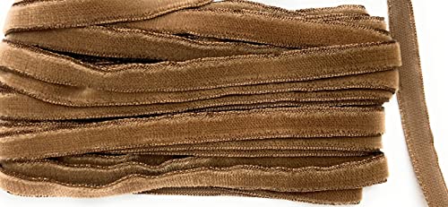 Vintage 3/8'' Velvet Ribbon Rayon / Silk - Made in Swiss 10 Yards ,Carmel Velvet , Coffee Brown Velvet , Light Blue Velvet Ribbon (3/8'' Coffee Brown Velvet 10 Yards)