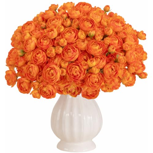U'Artlines Mini Ranunculus Artificial Flowers Bouquet 20 PCS Citrus Orange - image 1