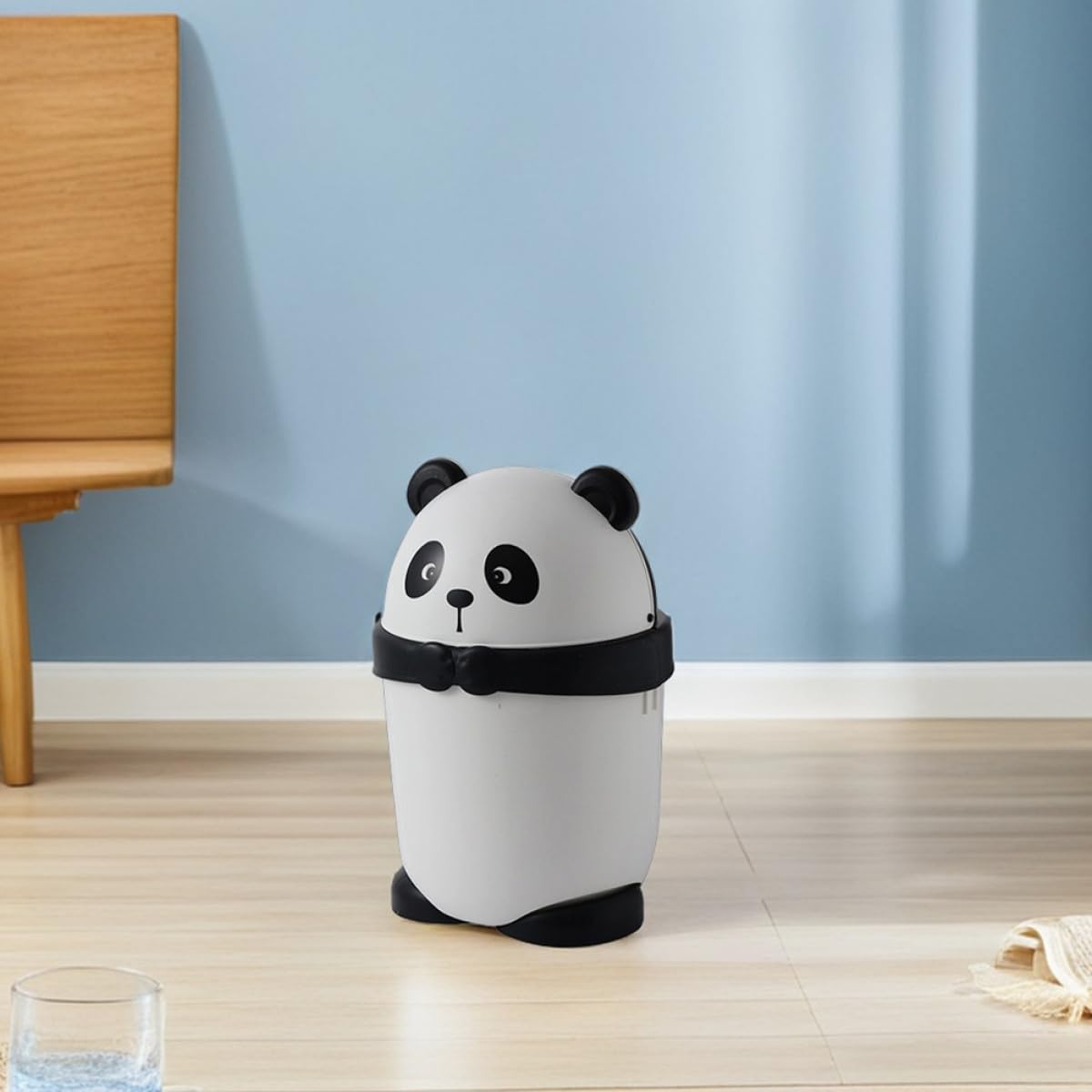 INOOMP Cestino per Rifiuti da Ufficio a Forma di Panda con Coperchio, Bidone della Spazzatura Medio in Plastica per Soggiorno, Cucina e Cameretta, Contenitore Decorativo per Ambienti