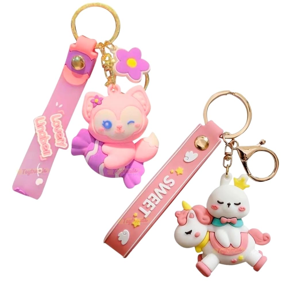 Toytrends Kawaii Keychain – 3D Rubber Key Chains, Stylish Designer Theme Keyrings for Home, Office, Car, Pack of 2 (Assorted Color)-image-5